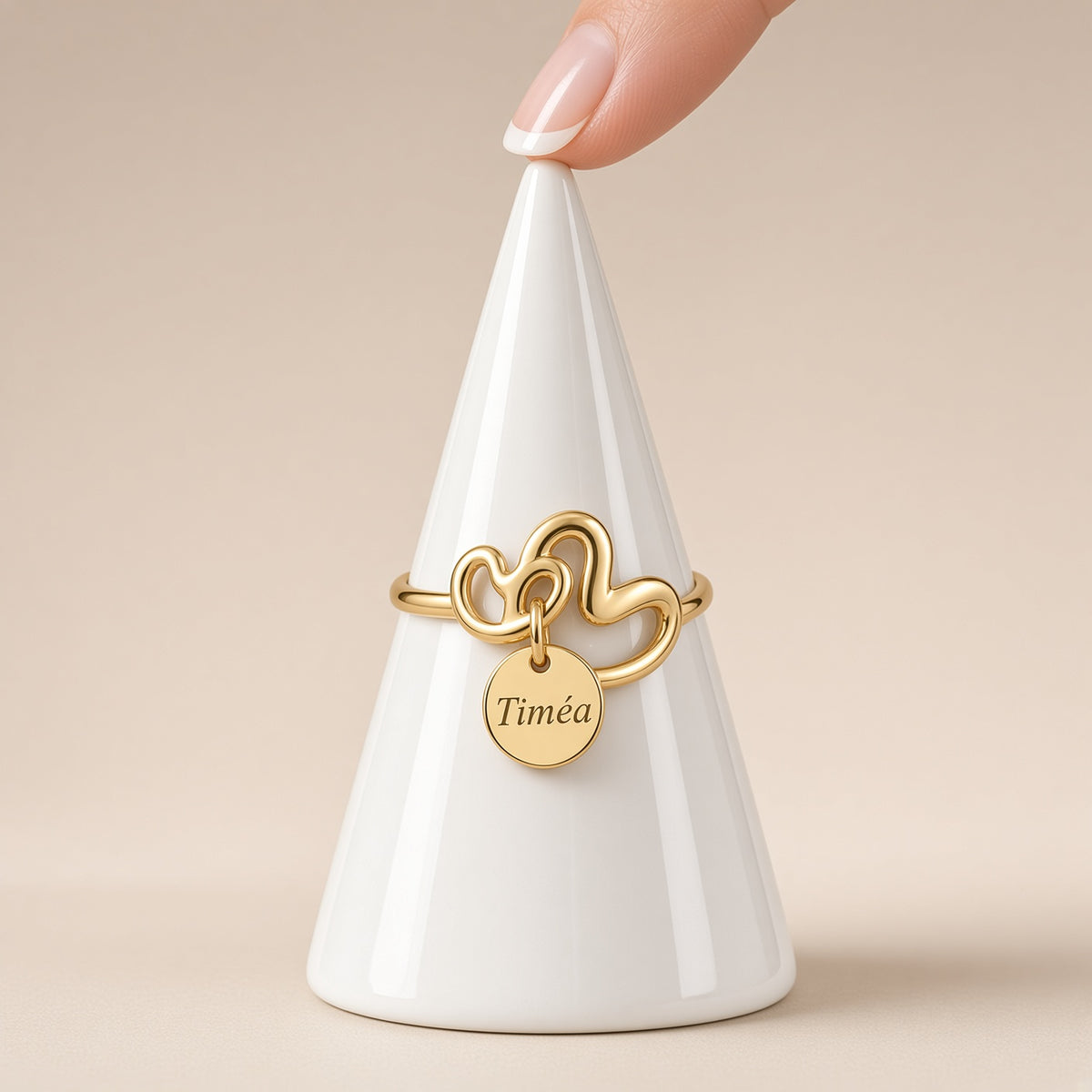 Bague ajustable acier inoxydable plaqué or — médaille gravée (prénom, mot, date, symbole)